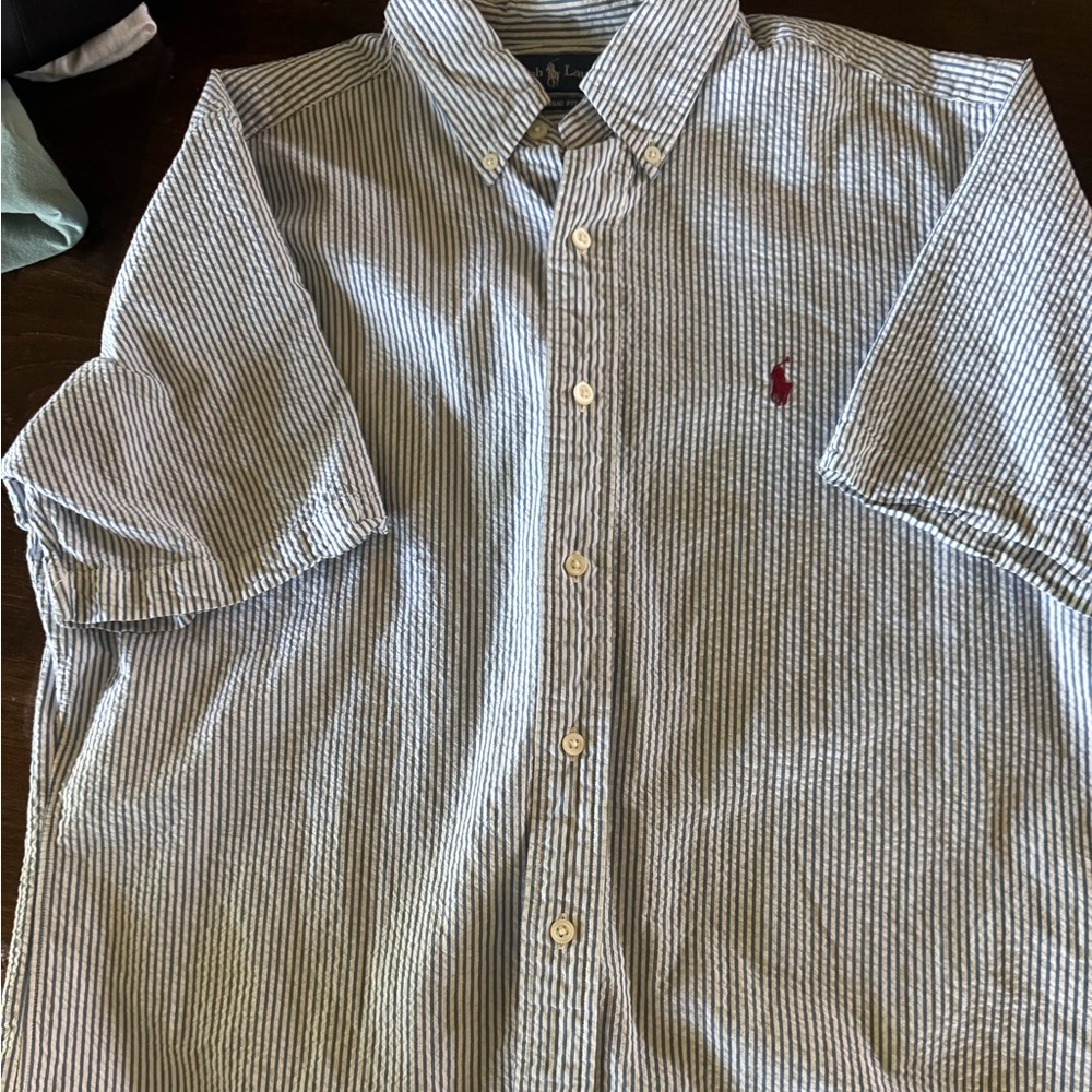 Ralph Lauren Men's Shirt seersucker navy stripe classic fit M